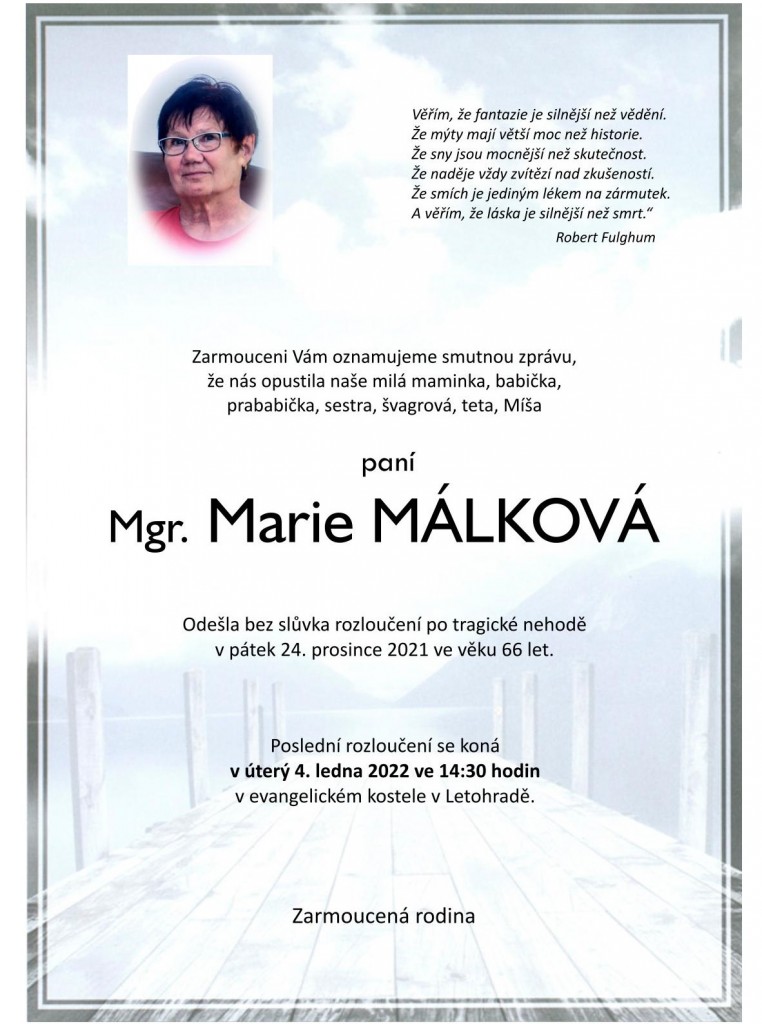 Marie Majka Málková - parte