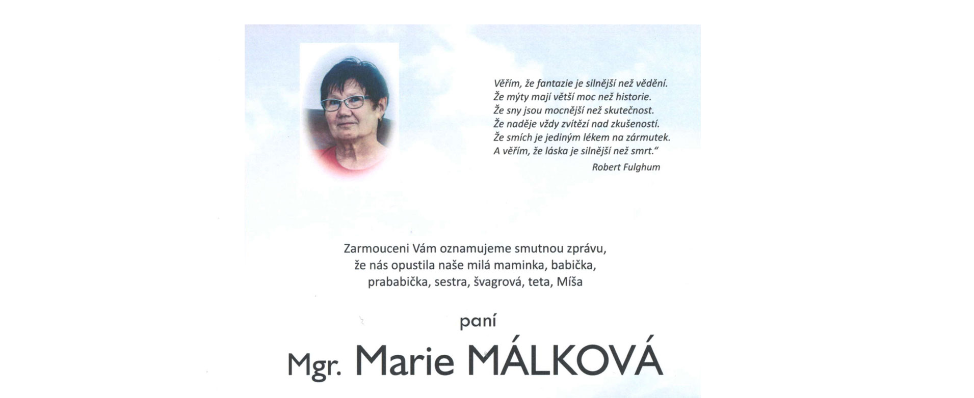 Marie Majka Málková - parte